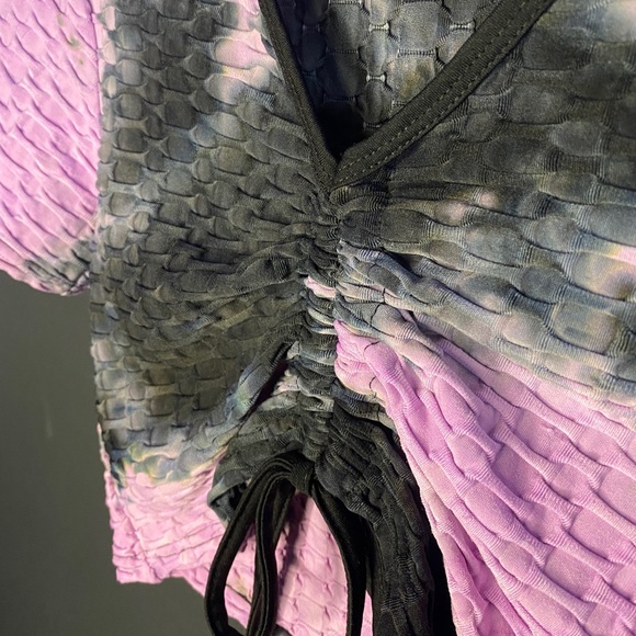 Scrunch Tie Waffle Crop Top Purple/black - Picture 3 of 6